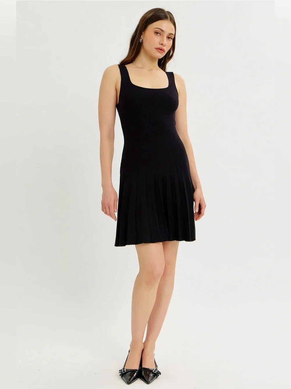 Pleated Knit Tank Dress - - Picture 1 of 11